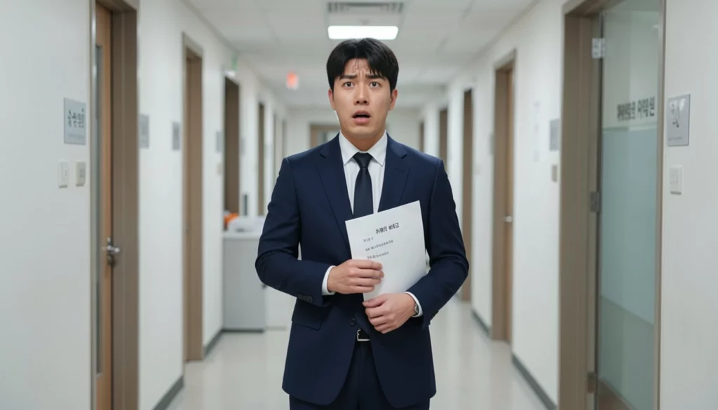 수습기간 해고 통보 인턴 남성이 사무실 복도에서 황당한 표정을 한다