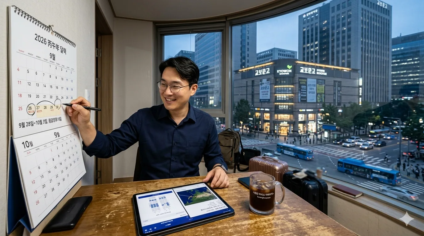 2026년 대체공휴일 확인해서 달력에 체크하는 직장인이 매우 흡족한 모습이다.