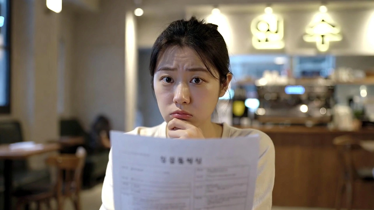 근로계약서 수습기간 3개월 20대 여성 알바생이 약서를 들고 고민하는 모습이다. 알바 구직 활동이다