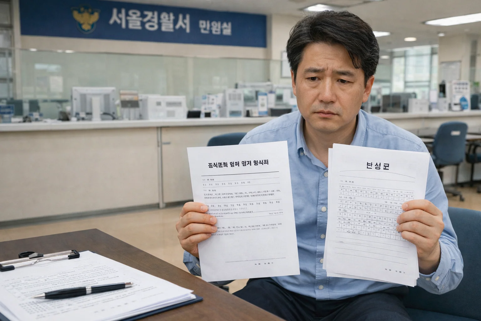 음주운전 면허 정지 후 반성문 경찰서 제출하는 운전자가 슬픈 표정을 한다