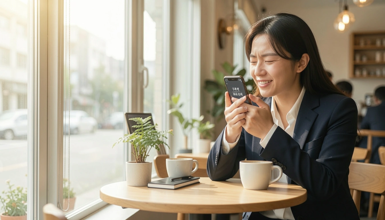 한컴독스 해지 방법 스마트폰 화면 속 '구독 취소 완료' 메시지를 보며 안도하는 직장인의 기쁨이다