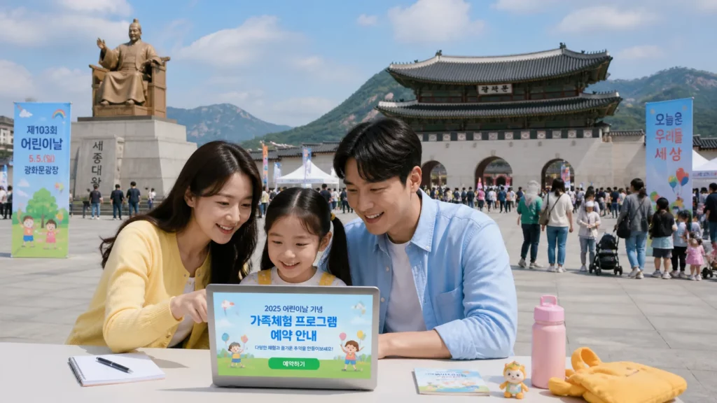 어린이날 행사 예약 가족체험 예약하는 부모와 아이 광화문 광장이다